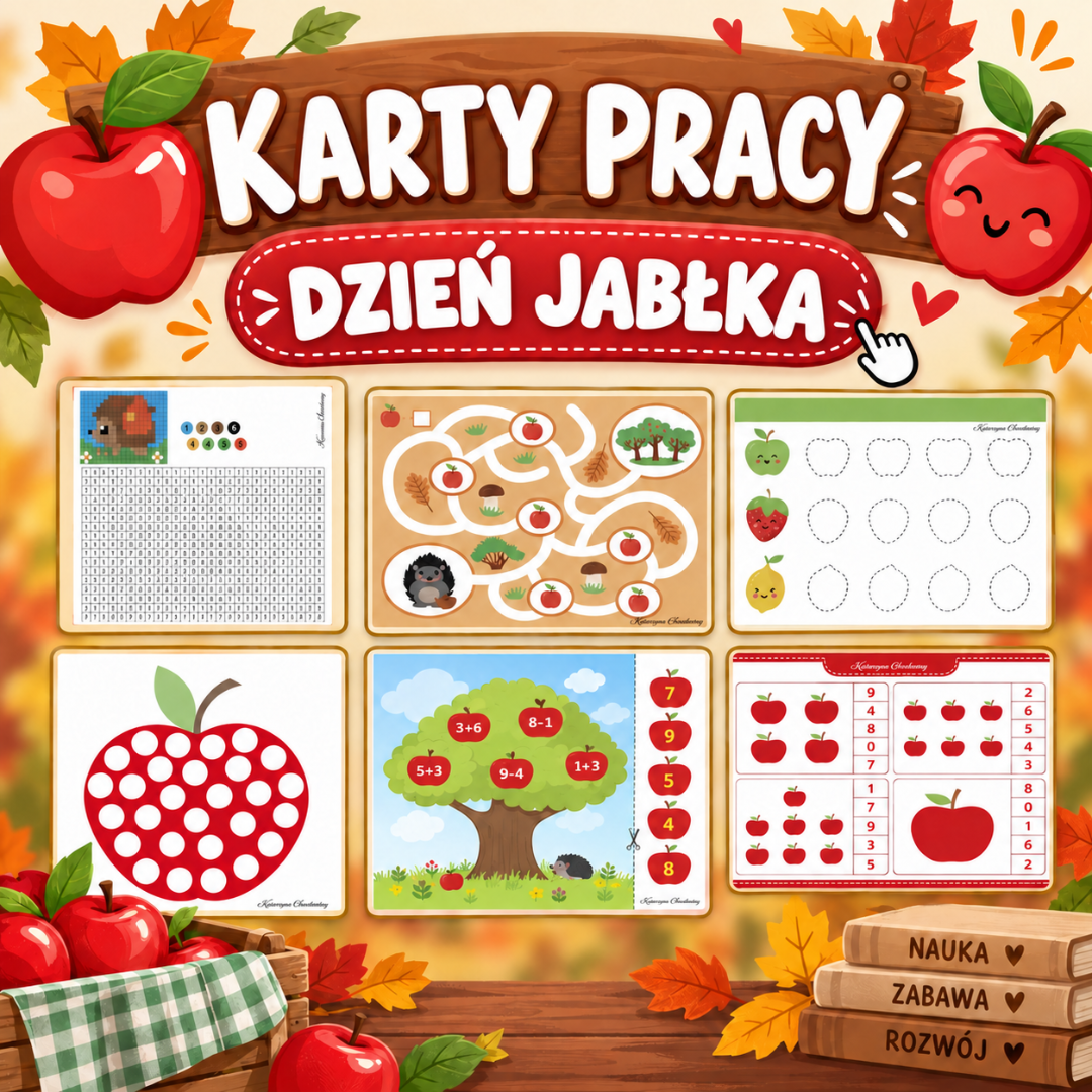 Dzień jabłka — karty pracy – materiał do druku PDF, Kwiecień Academy