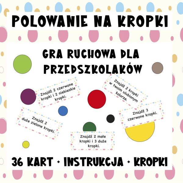 Polowanie na Kropki – gra dla przedszkolaków – materiał do druku PDF, Kwiecień Academy