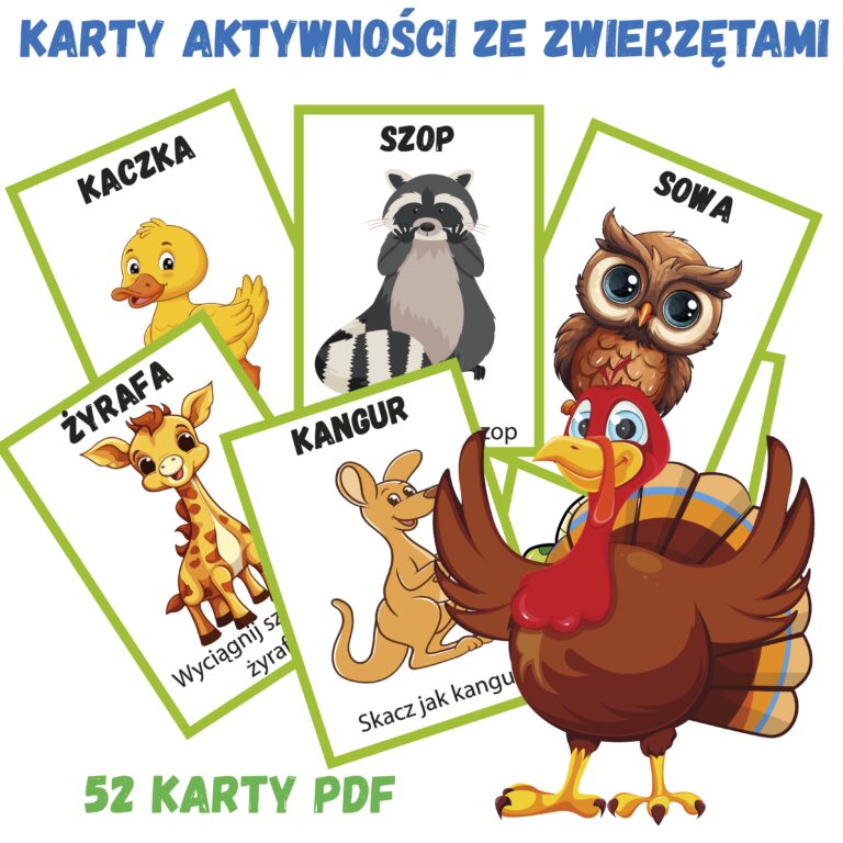 Karty aktywności ze zwierzętami – 52 karty