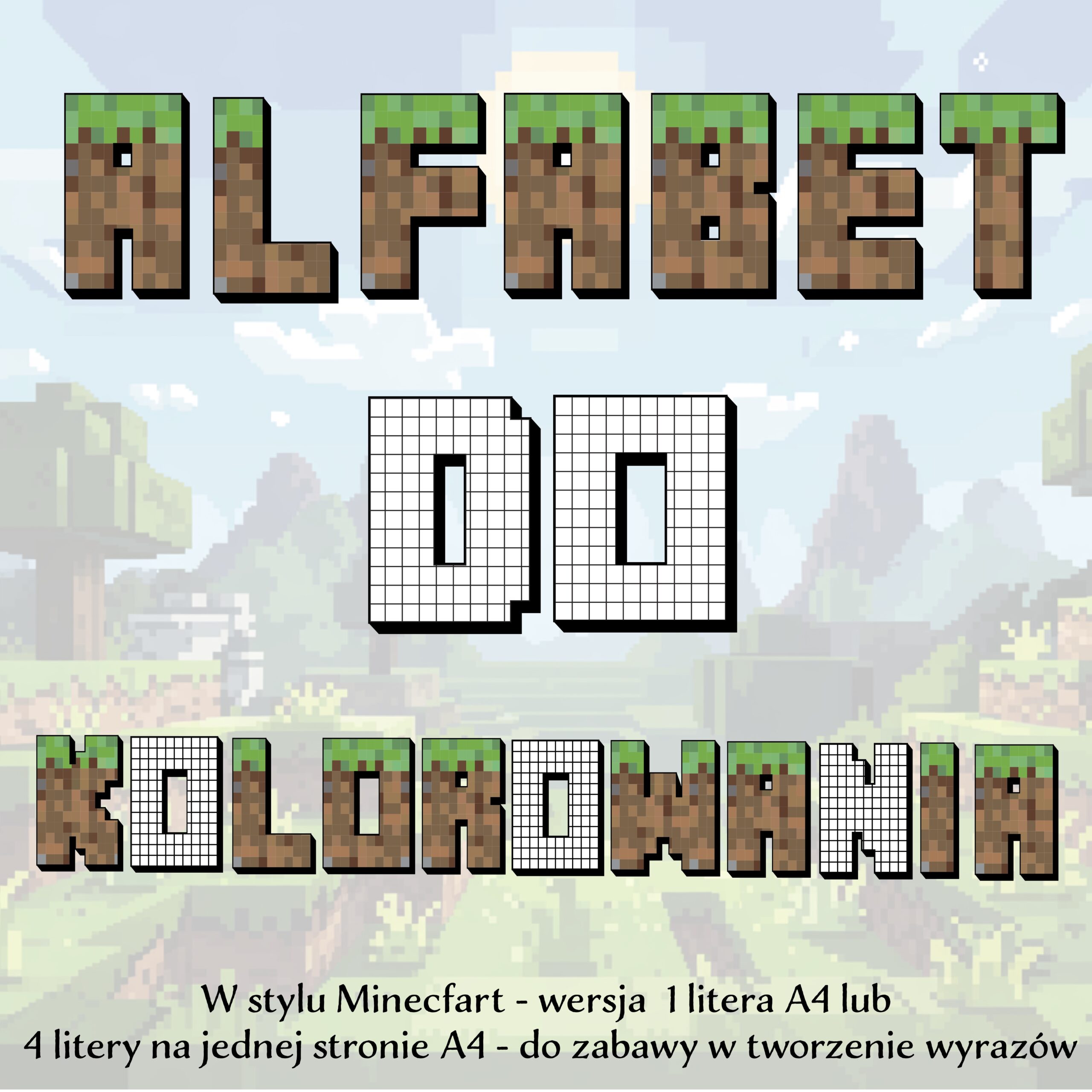 Alfabet do kolorowania w stylu Minecraft
