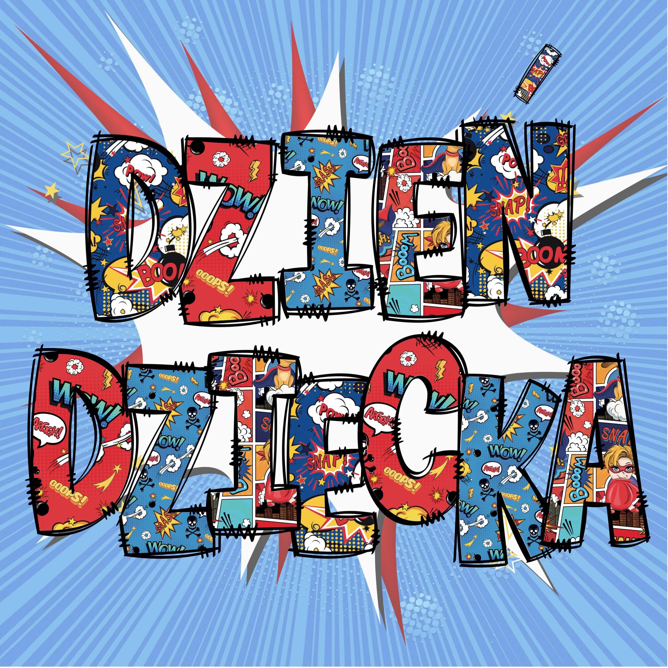 Literki girlanda do druku Dzień Dziecka w stylu superbohaterów