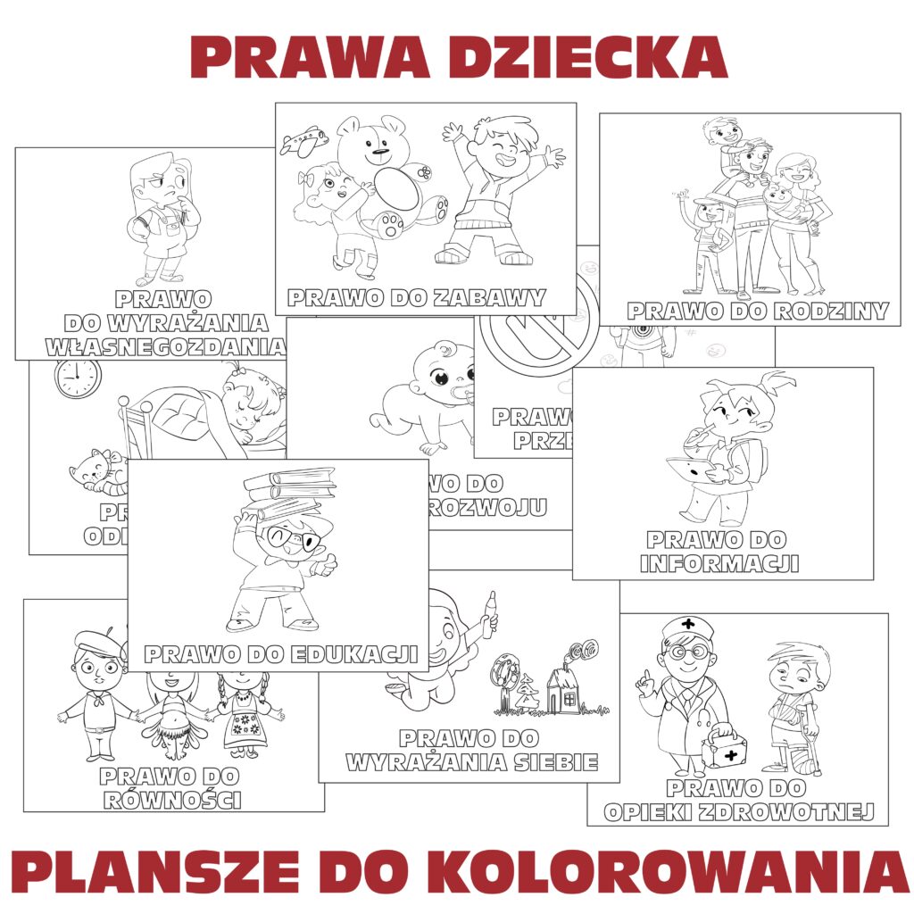 Prawa Dziecka — plansze demonstracyjne do kolorowania | Plik PDF