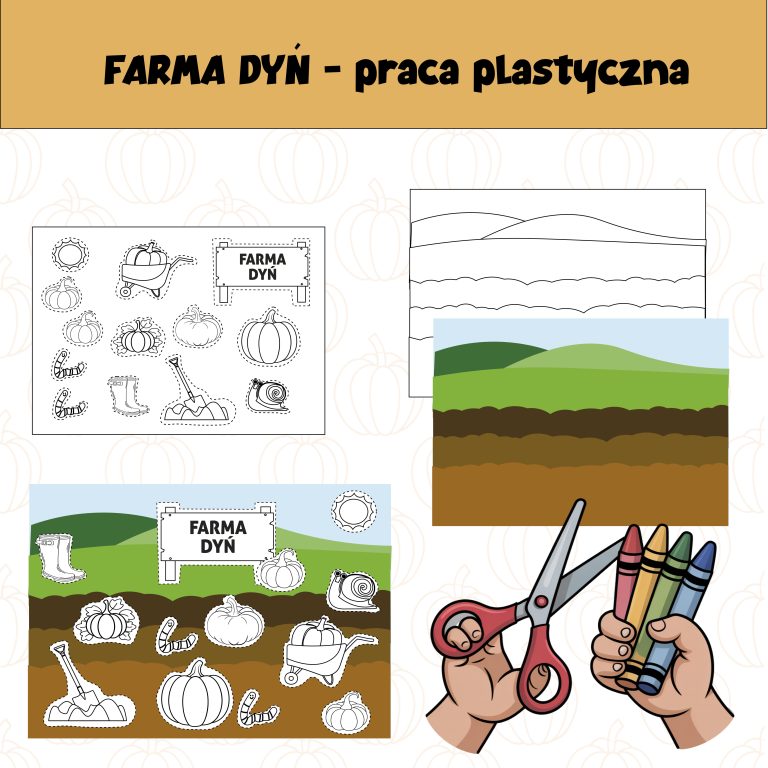 Farma dyń – jesienna praca plastyczna dla dzieci do druku