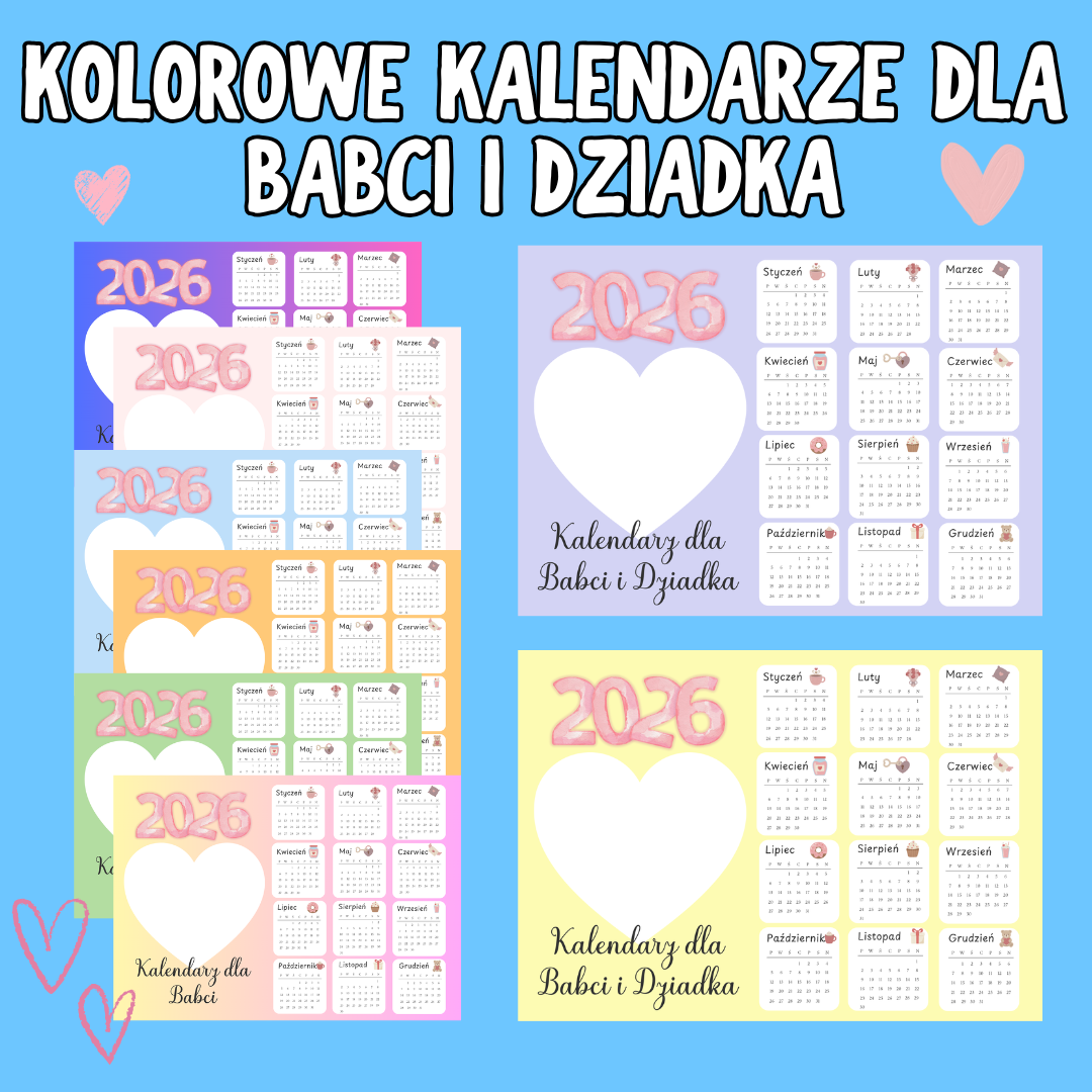 Kolorowe kalendarze dla Babci i Dziadka 2026