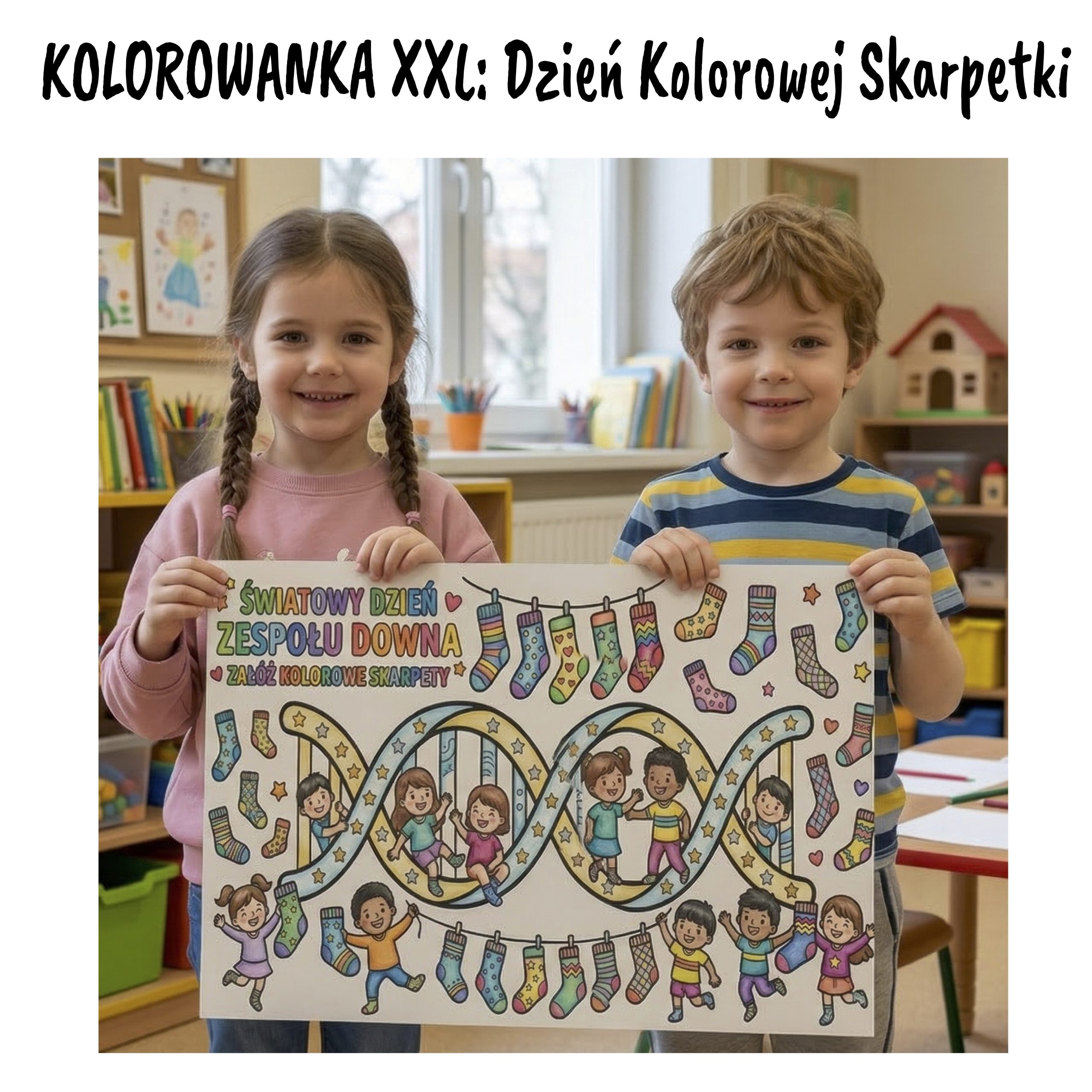 Kolorowanka XXL: dzien kolorowej skarpetki