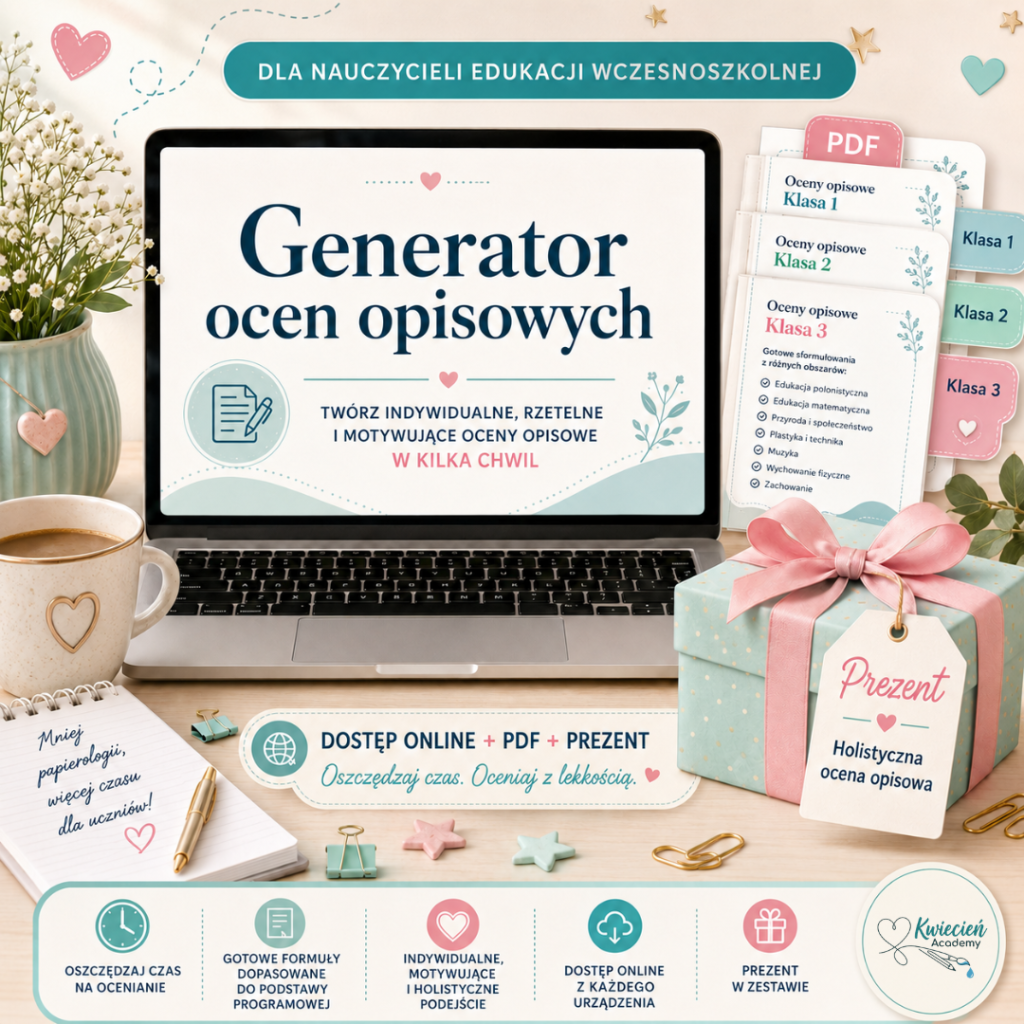 Generator Ocen Opisowych dla klas 1-3 — Kwiecień Academy, 1500+ sformułowań