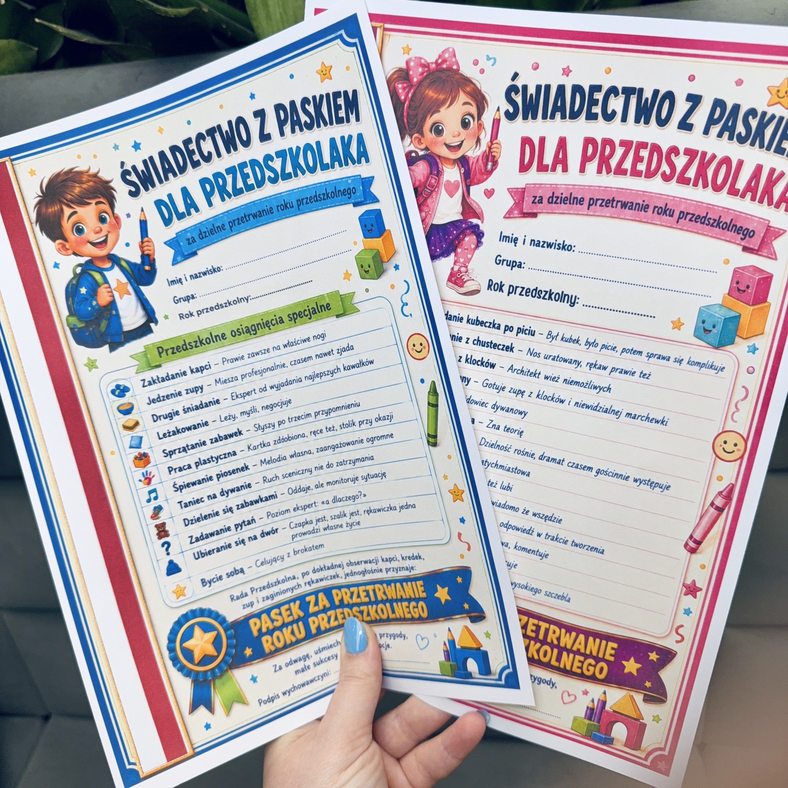 Przedszkolne świadectwa z paskiem za przetrwanie roku