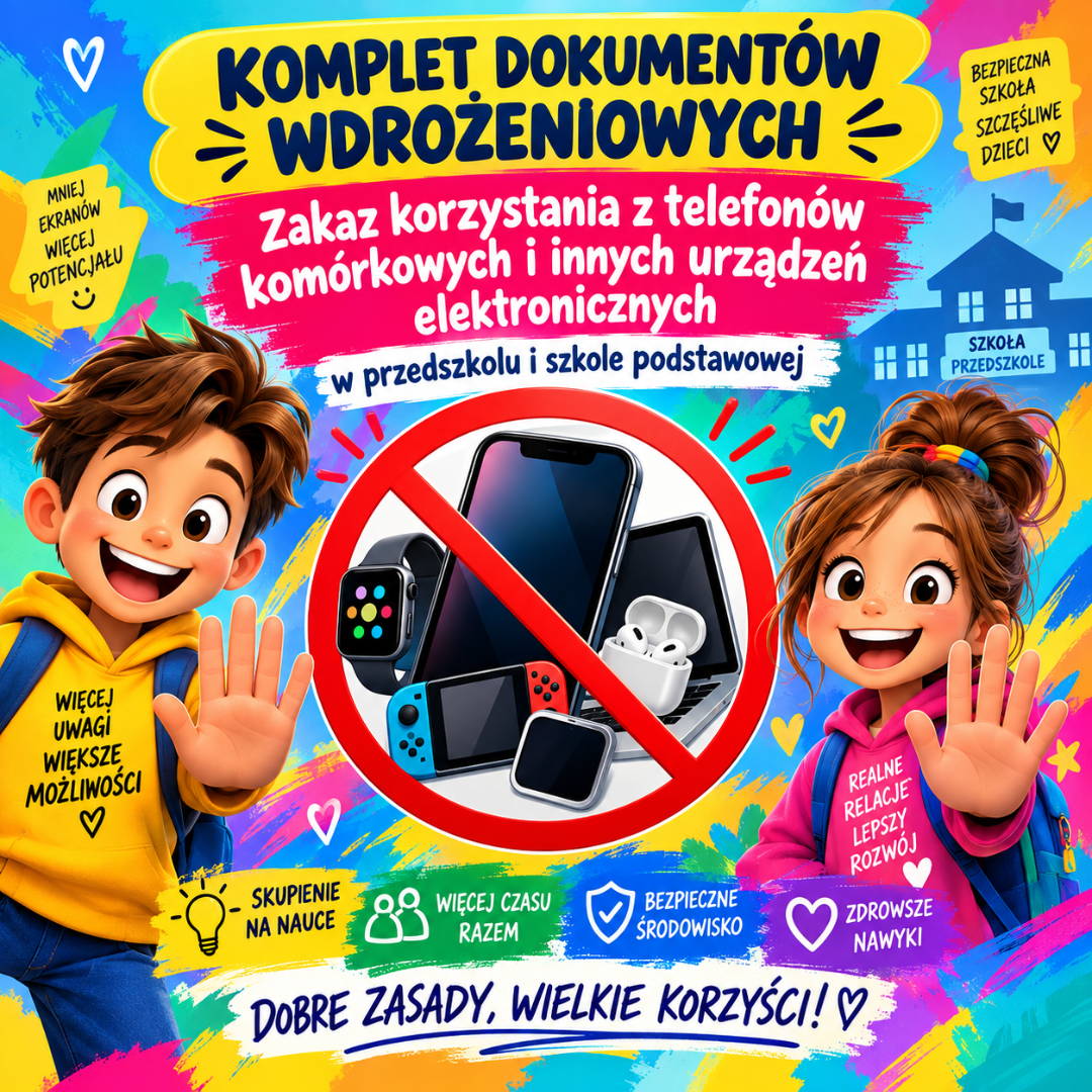 Zakaz korzystania z telefonów komórkowych i innych urządzeń elektronicznych – komplet dokumentów wdrożeniowych PDF + WORD