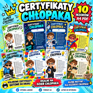 Certyfikaty na Dzień Chłopaka – 10 wzorów A4 PDF do druku – okładka