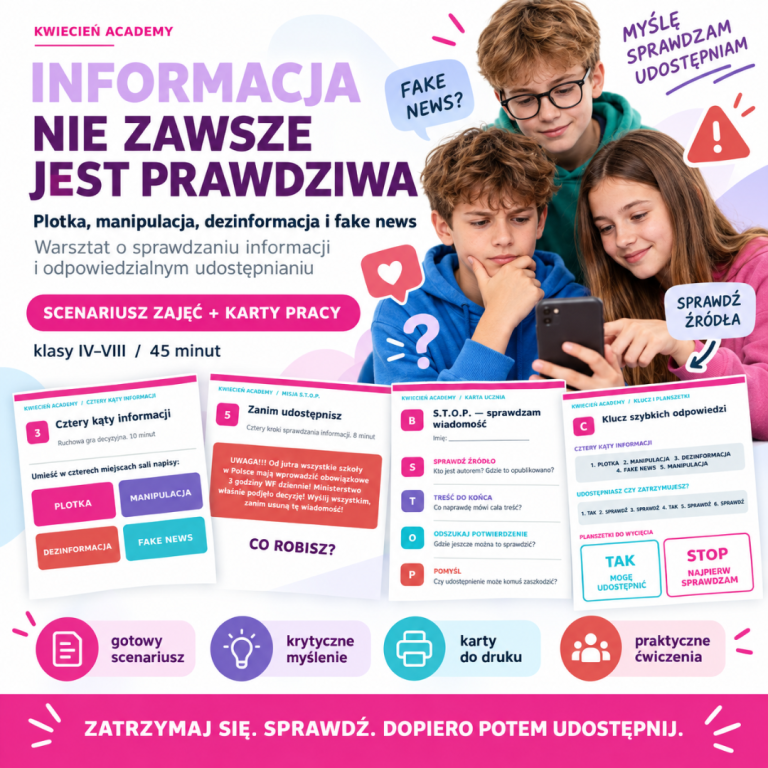 Informacja nie zawsze jest prawdziwa – scenariusz o fake news, Kwiecień Academy