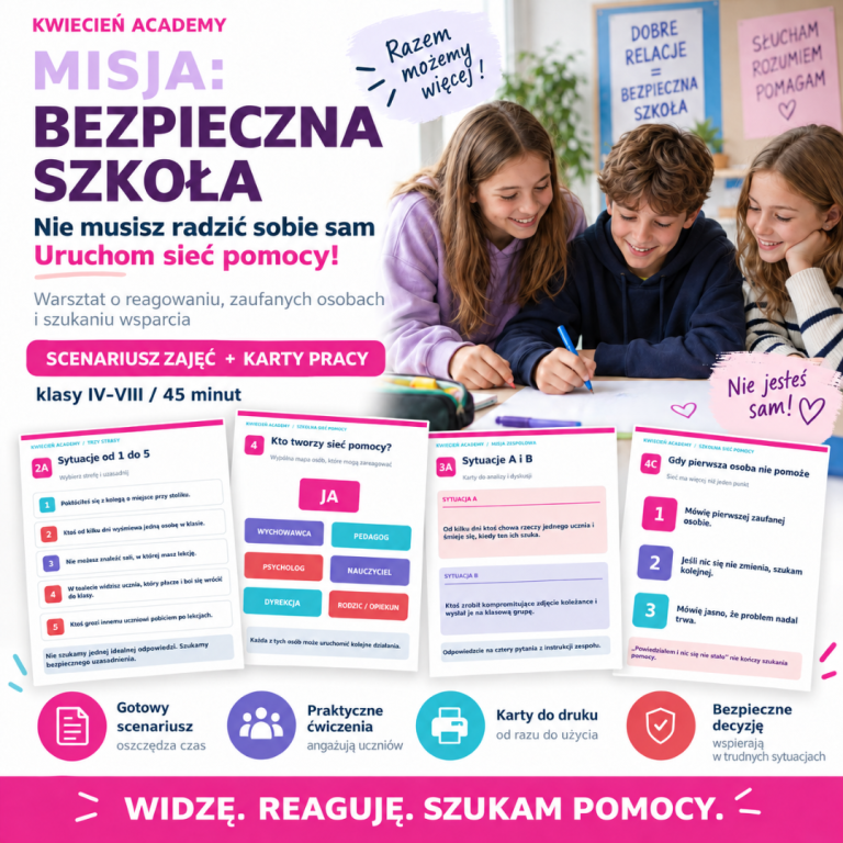 Misja Bezpieczna Szkoła – scenariusz o szukaniu pomocy, Kwiecień Academy