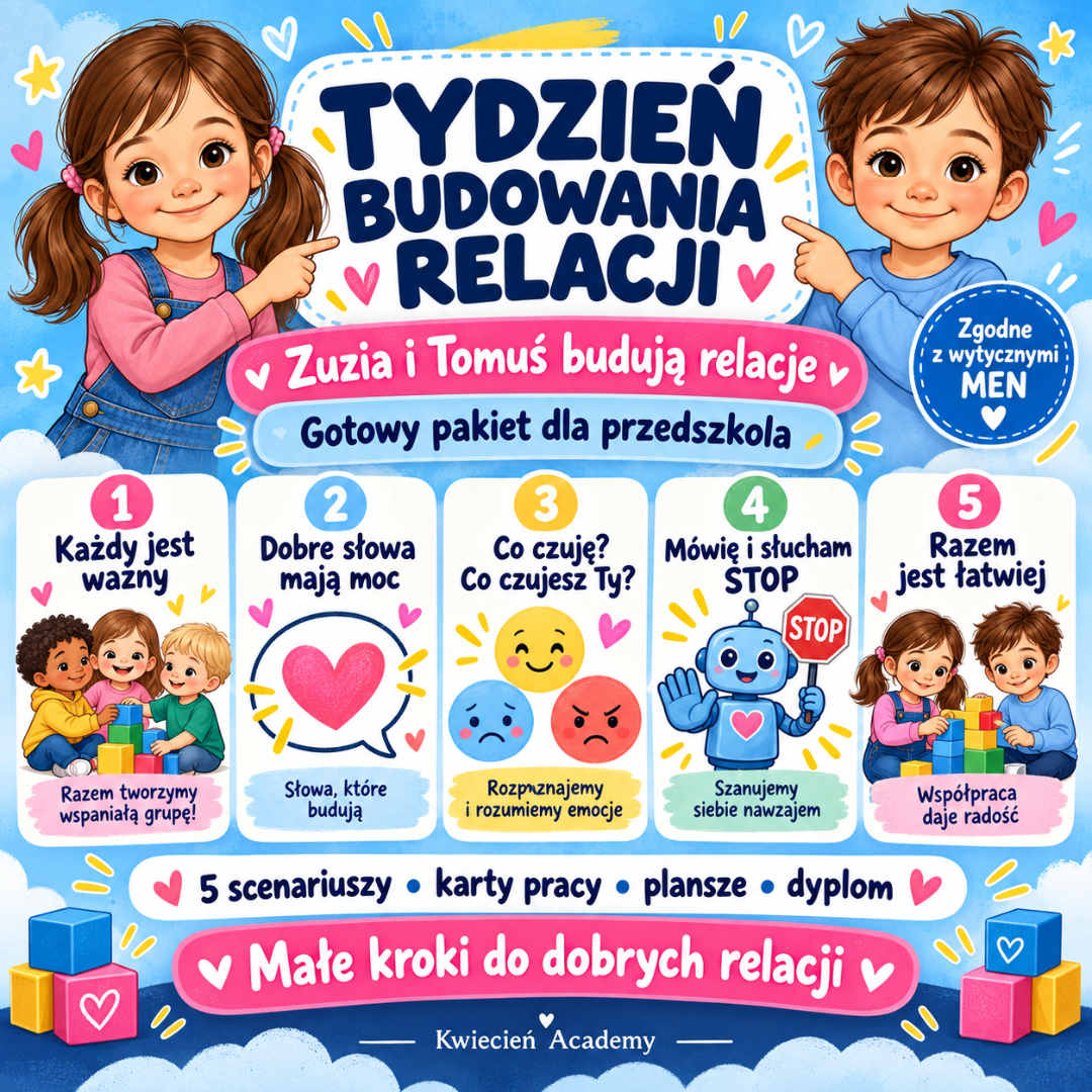 Tydzień Budowania Relacji w przedszkolu – plan na 5 dni, zabawy i scenariusze