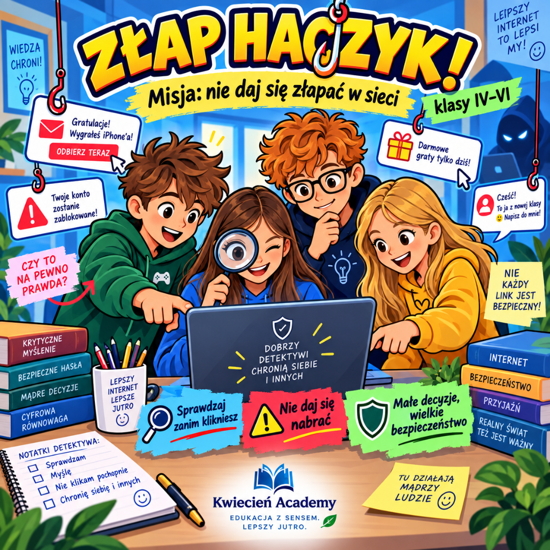 ZŁAP HACZYK! – phishing i bezpieczny internet – materiał do druku PDF, Kwiecień Academy