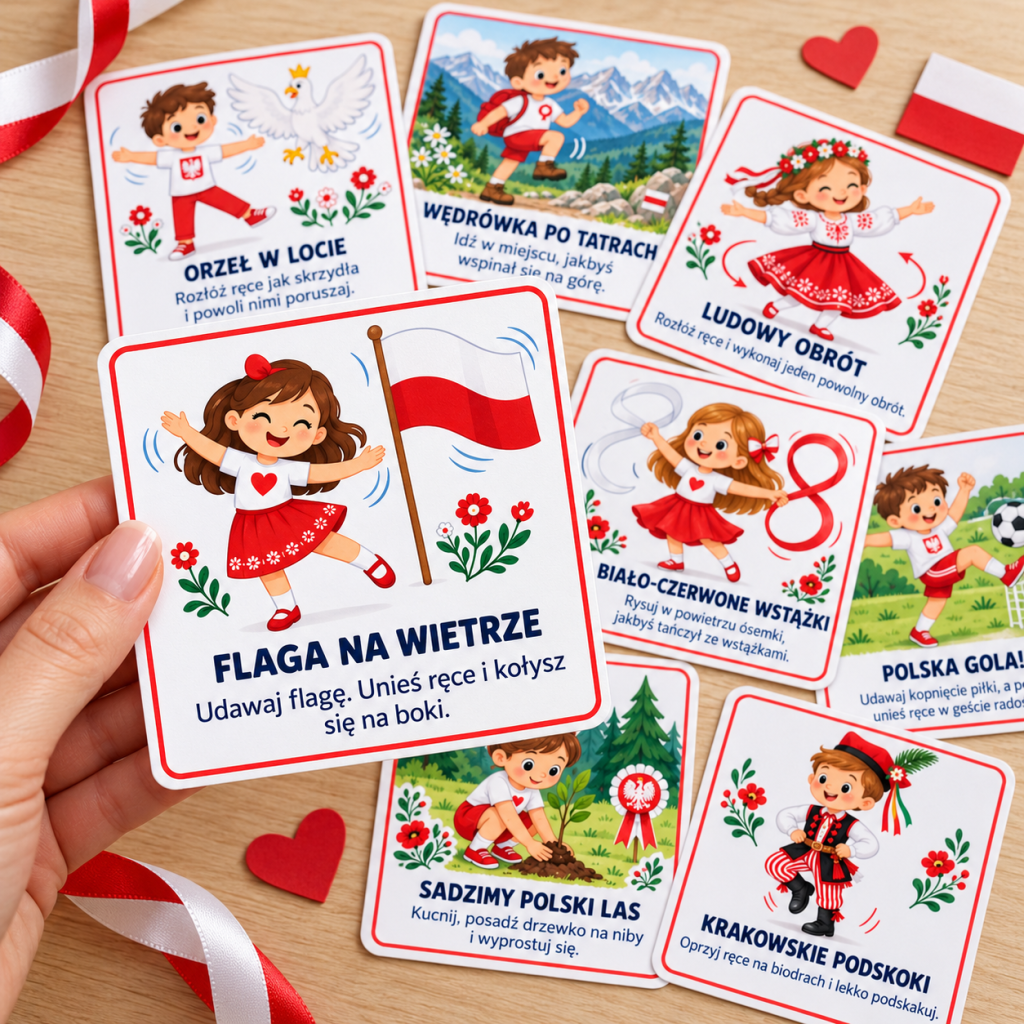 Karty ruchowe małego patrioty – 30 zabaw ruchowych dla dzieci