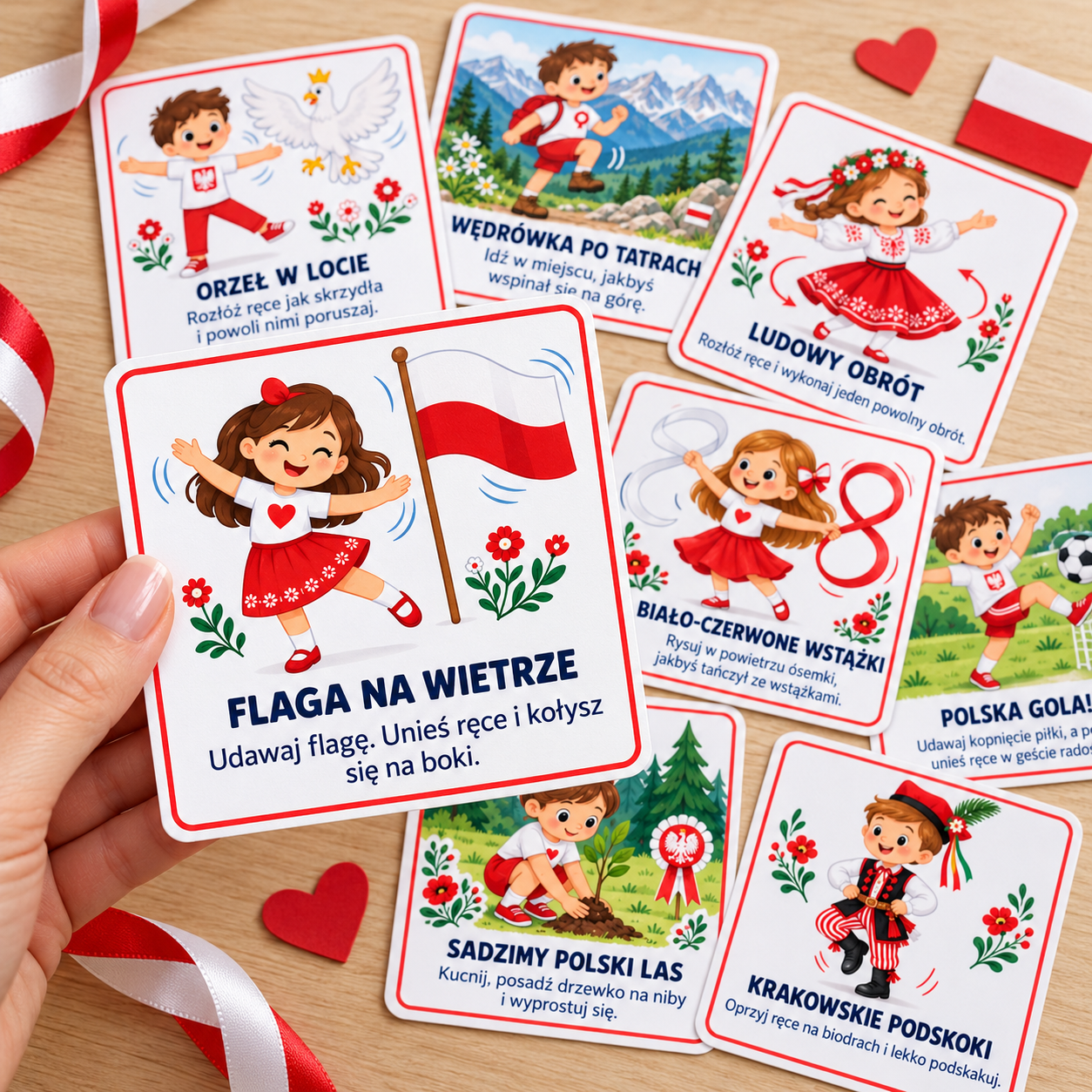 Karty ruchowe małego patrioty – 30 zabaw ruchowych dla dzieci