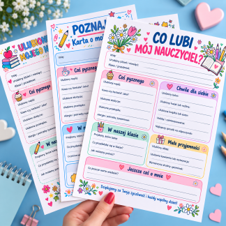 Poznajmy się! Ulubione rzeczy mojego nauczyciela – 6 kart A4 do druku