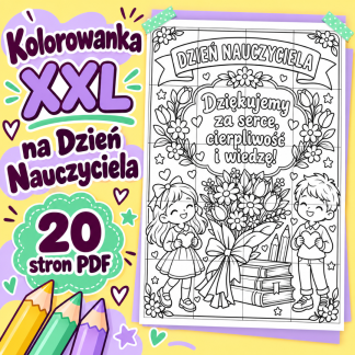 Kolorowanka XXL na Dzień Nauczyciela Dziękujemy – 20 stron PDF